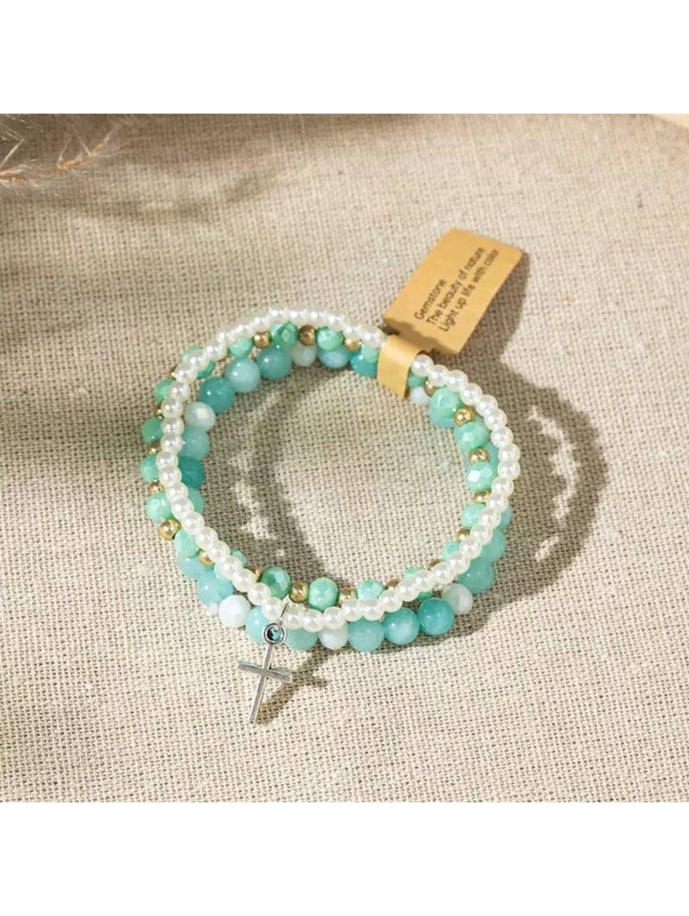 Cute Turquoise Stackable Bracelets with Cross